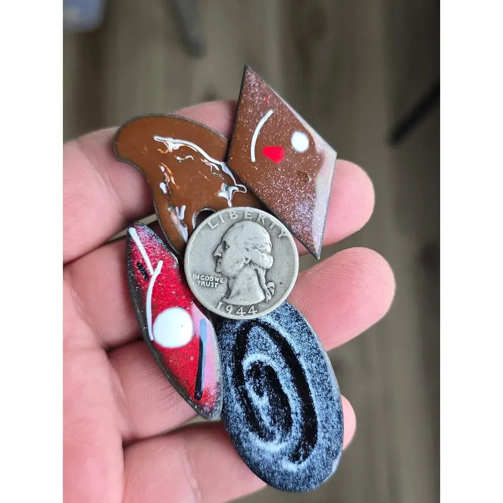 Lot 4 Sets Enamel On Copper Abstract Cufflinks 1960's Signed 